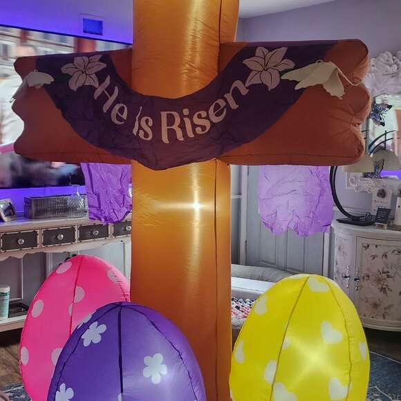 Holiday Inflatable 8ft Cross, He is Risen, Easter Eggs, Religious - Picture 2 of 7